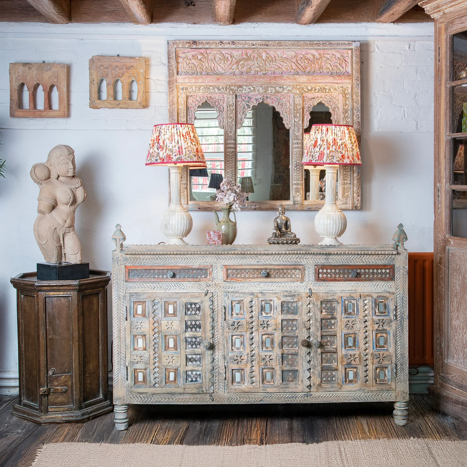 Tall Mughal Style Bone Inlaid Table Lamp - Image 8