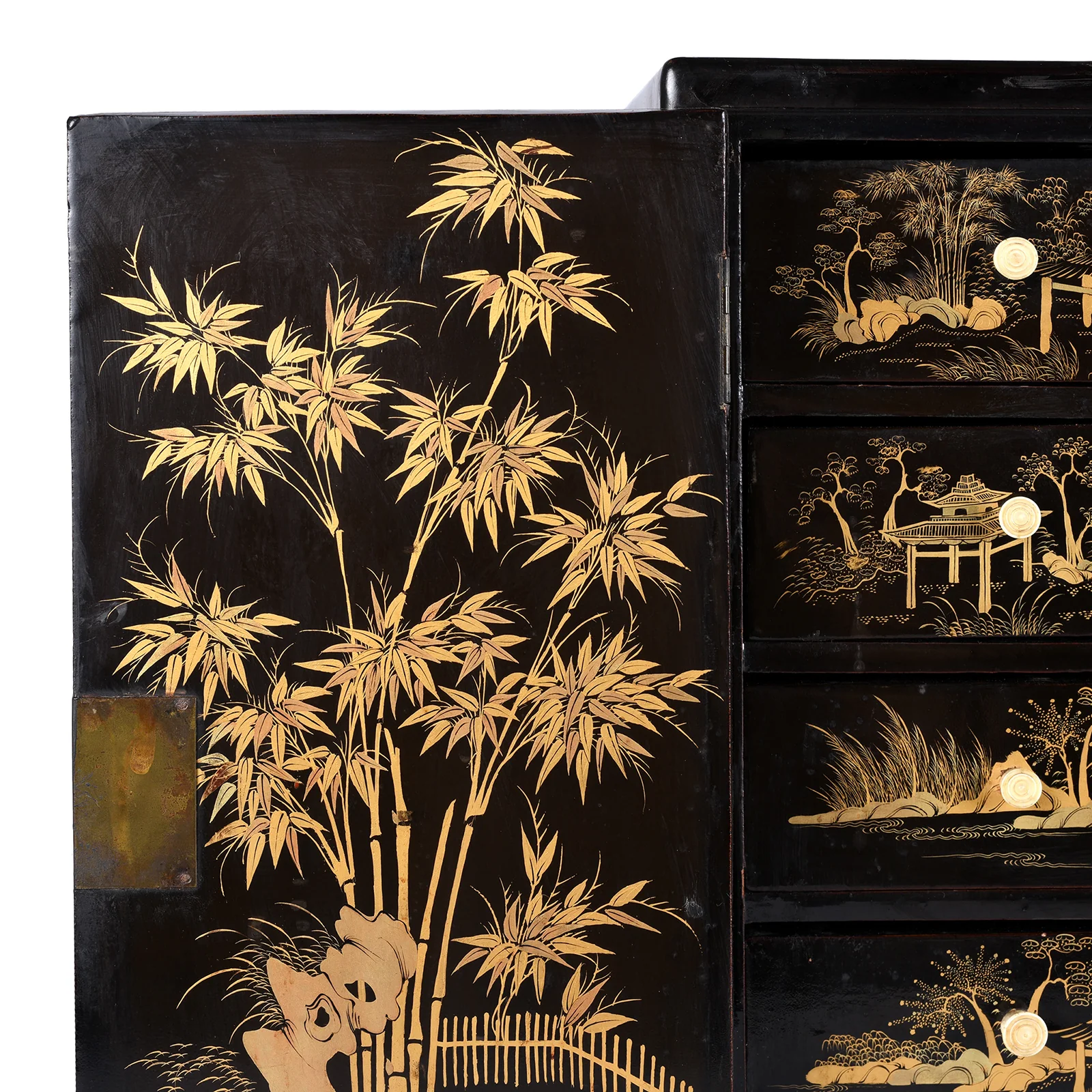 Gilt Black Lacquer Chinese Export Table Cabinet - Early 19th Century - Image 10