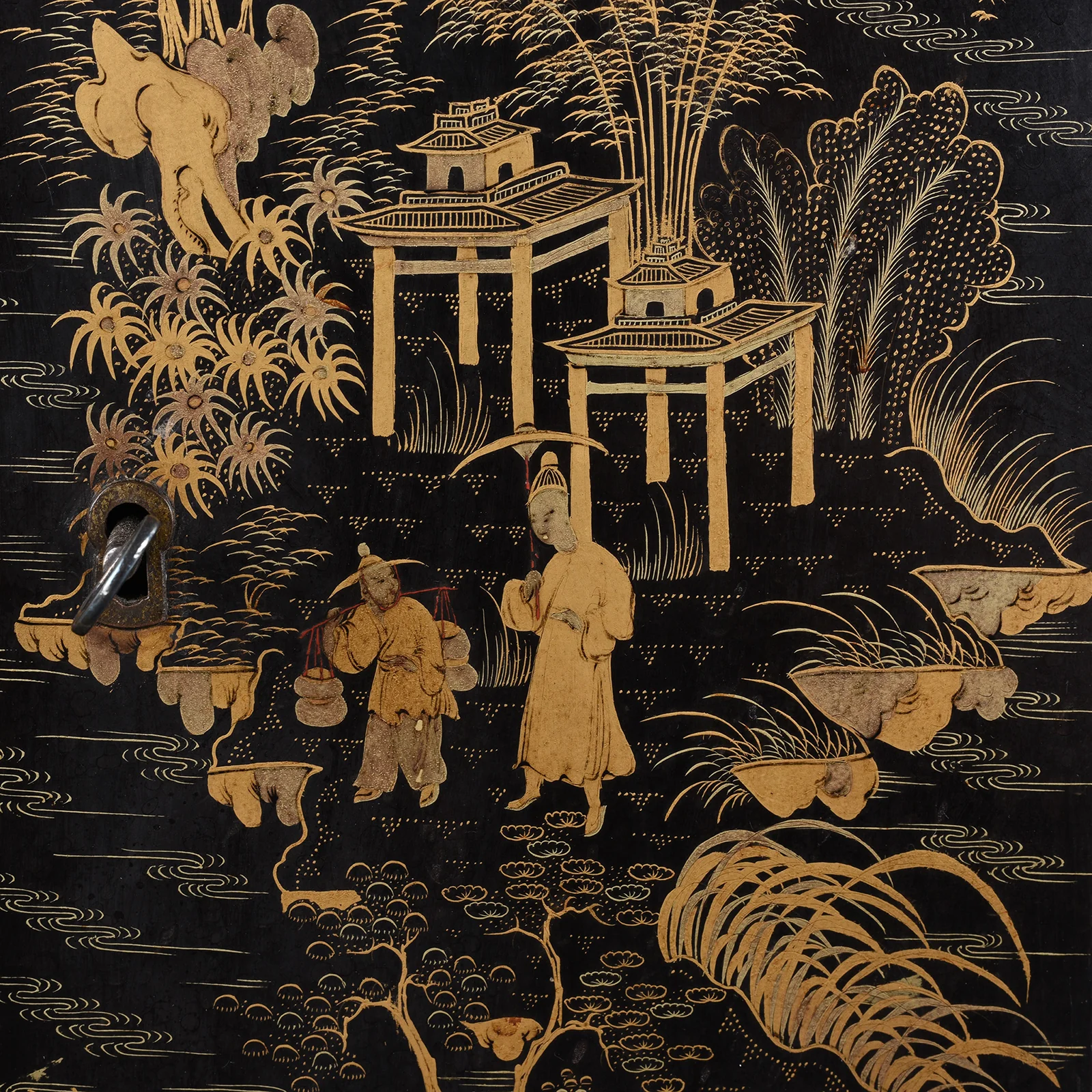 Gilt Black Lacquer Chinese Export Table Cabinet - Early 19th Century - Image 7