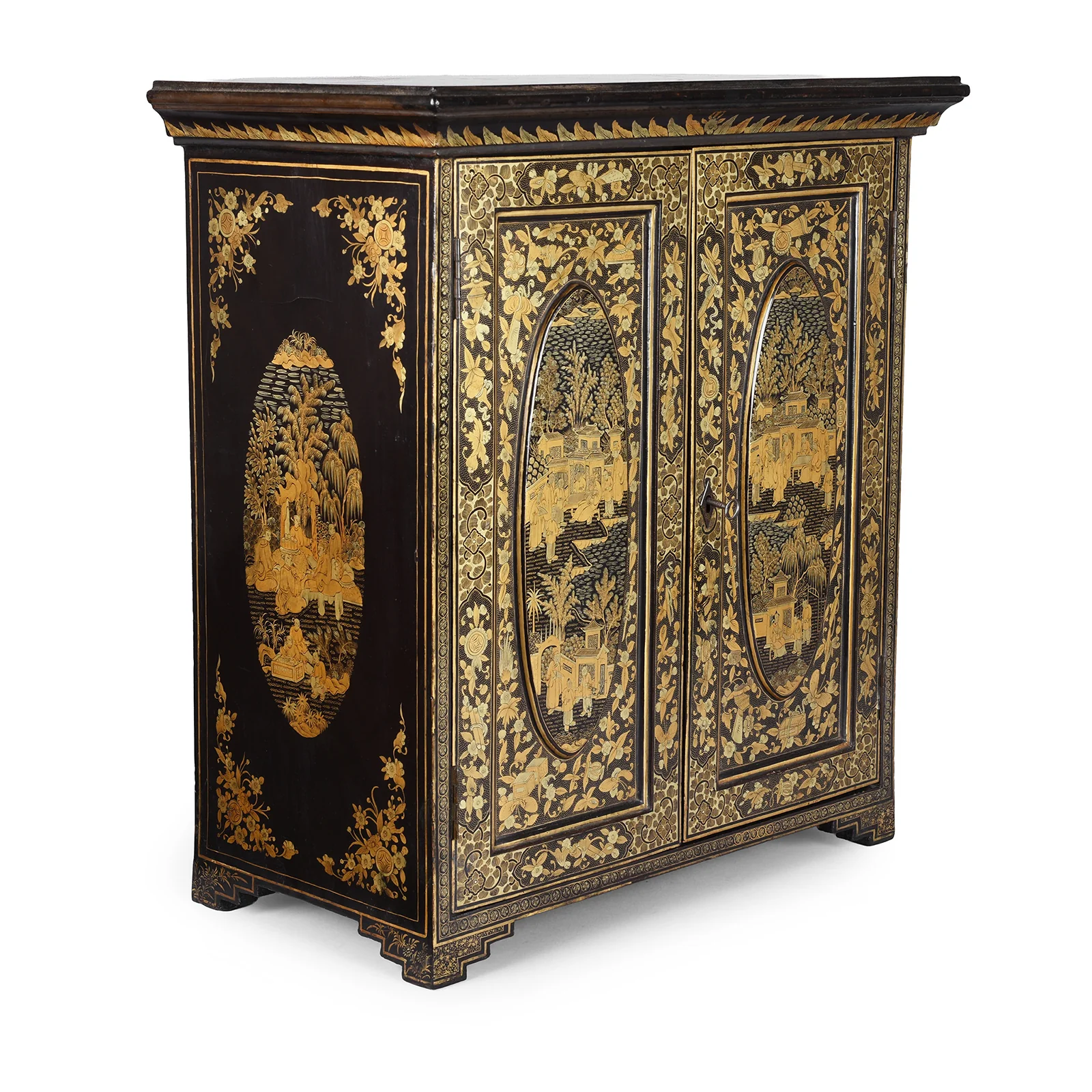 Gilt Black Lacquer Chinese Export Table Cabinet - Early 19th Century - Image 9