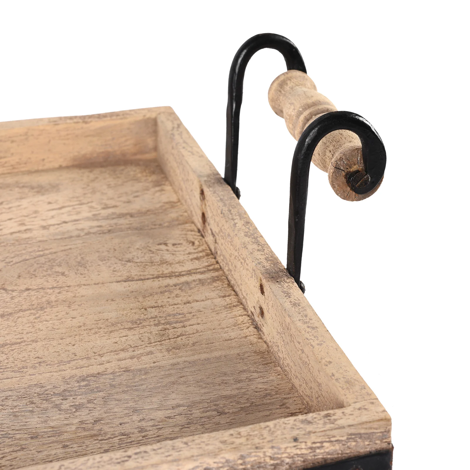 Limed Wood Tray with Iron handles - Image 5