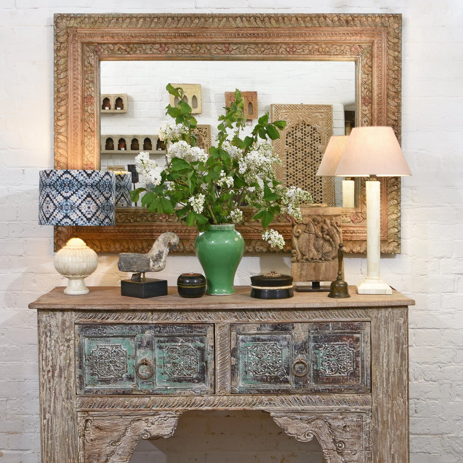 Tall Bone Inlay Pillar Table Lamp - Image 7